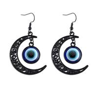StyleJella Gothic Witch Black Moon Zirconia Drop Dangle Earrings for Women: Goth Dark Halloween Witch Vampire Costume Cosplay Jewelry Accessories With Crystal, Vintage Punk Crescent Whimsy Design