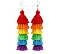 StyleJella Handmade Lightweight Layered Boho Tassel Dangle Drop Earrings for Women Men,Long Statement Fringe Dangling Costume Fashion Jewelry Gift, Polyester, No Gemstone