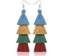 StyleJella Handmade Lightweight Layered Boho Tassel Dangle Drop Earrings for Women Men,Long Statement Fringe Dangling Costume Fashion Jewelry Gift, Polyester, No Gemstone