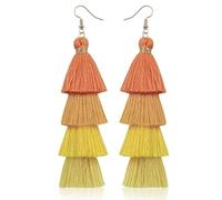 StyleJella Handmade Lightweight Layered Boho Tassel Dangle Drop Earrings for Women Men,Long Statement Fringe Dangling Costume Fashion Jewelry Gift, Polyester, No Gemstone