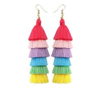 StyleJella Handmade Lightweight Layered Boho Tassel Dangle Drop Earrings for Women Men,Long Statement Fringe Dangling Costume Fashion Jewelry Gift, Polyester, No Gemstone