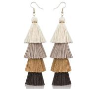 StyleJella Handmade Lightweight Layered Boho Tassel Dangle Drop Earrings for Women Men,Long Statement Fringe Dangling Costume Fashion Jewelry Gift, Polyester, No Gemstone