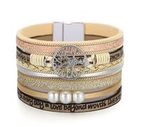 StyleJella Inspirational Tree of Life Leather Multi-Layer Wraps Bracelets for Women-Birthday Mothers Day Boho Pearl Bracelets with Clasp Unique Christmas Wristbands Jewelry Gifts for Women Cuff