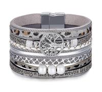 StyleJella Inspirational Tree of Life Leather Multi-Layer Wraps Bracelets for Women-Birthday Mothers Day Boho Pearl Bracelets with Clasp Unique Christmas Wristbands Jewelry Gifts for Women Cuff