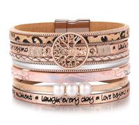 StyleJella Inspirational Tree of Life Leather Multi-Layer Wraps Bracelets for Women-Birthday Mothers Day Boho Pearl Bracelets with Clasp Unique Christmas Wristbands Jewelry Gifts for Women Cuff