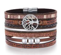 StyleJella Inspirational Tree of Life Leather Multi-Layer Wraps Bracelets for Women-Birthday Mothers Day Boho Pearl Bracelets with Clasp Unique Christmas Wristbands Jewelry Gifts for Women Cuff