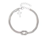 StyleJella Leather Wrap Bracelets for Women with Stainless Steel Cross and Double Charm Pendant - Trendy Multi-Layer Cuff Bangle Bracelets with Link, Cable, and Bead Chain - Perfect Gifts for Women, 5