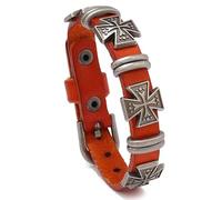 StyleJella Leather Wrap Bracelets for Women with Stainless Steel Cross and Double Charm Pendant - Trendy Multi-Layer Cuff Bangle Bracelets with Link, Cable, and Bead Chain - Perfect Gifts for Women, 5