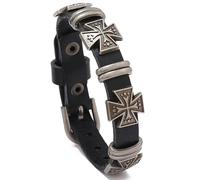 StyleJella Leather Wrap Bracelets for Women with Stainless Steel Cross and Double Charm Pendant - Trendy Multi-Layer Cuff Bangle Bracelets with Link, Cable, and Bead Chain - Perfect Gifts for Women, 5