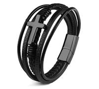 StyleJella Leather Wrap Bracelets for Women with Stainless Steel Cross and Double Charm Pendant - Trendy Multi-Layer Cuff Bangle Bracelets with Link, Cable, and Bead Chain - Perfect Gifts for Women, 5
