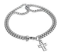 StyleJella Leather Wrap Bracelets for Women with Stainless Steel Cross and Double Charm Pendant - Trendy Multi-Layer Cuff Bangle Bracelets with Link, Cable, and Bead Chain - Perfect Gifts for Women, 5