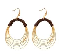StyleJella Multilayer Multi-Wire Circle Teardrop Hoop Dangle Drop Earrings for Women, Boho Chic Geometric Round Fuzzy Rope Brown Textured Wrap Statement Earrings, Vintage Lightweight Contemporary