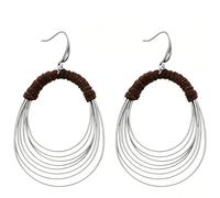 StyleJella Multilayer Multi-Wire Circle Teardrop Hoop Dangle Drop Earrings for Women, Boho Chic Geometric Round Fuzzy Rope Brown Textured Wrap Statement Earrings, Vintage Lightweight Contemporary