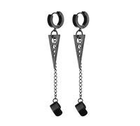 StyleJella Punk Rock Stainless Steel Triangle Spike Hoop Earrings with Long Chain Dangle, Waterproof Non Tarnish Hypoallergenic Secure Fit Ear Clip Bold Piercing Jewelry, Stainless Steel, No Gemstone