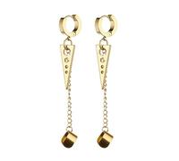 StyleJella Punk Rock Stainless Steel Triangle Spike Hoop Earrings with Long Chain Dangle, Waterproof Non Tarnish Hypoallergenic Secure Fit Ear Clip Bold Piercing Jewelry, Stainless Steel, No Gemstone
