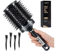 STYLEMATE Round Brush, Nano Thermal Ceramic & Ionic Tech Round Barrel Hair Brush with Boar Bristles, Roller Brush for Blow Drying, 4 Free Clips (Black, 4 inch, Barrel 2.7 Inch, 65mm)