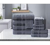 StylemyBedroom 100% Cotton Towels Super Soft Absorbent 500 GSM with Viscose Greek Border (Dark Grey,Hand Towel)