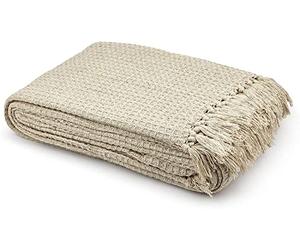 StylemyBedroom 100% Cotton Woven Honeycomb Waffle Sofa/Bed Throw (Beige, 230cm x 254cm (90" x 100"))