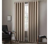 StylemyBedroom Pair of Eyelet Ring Top Thermal Blackout Curtains with Tie Backs - Plain, Insulated, Energy-Efficient, Light-Blocking, Noise-Reducing, Lined Design (Beige,66" x 72"(168x183cm))