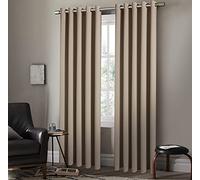 StylemyBedroom Pair of Eyelet Ring Top Thermal Blackout Curtains with Tie Backs - Plain, Insulated, Energy-Efficient, Light-Blocking, Noise-Reducing, Lined Design (Beige,90" x 72" (229x183cm))