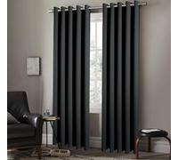 StylemyBedroom Pair of Eyelet Ring Top Thermal Blackout Curtains with Tie Backs - Plain, Insulated, Energy-Efficient, Light-Blocking, Noise-Reducing, Lined Design (Black,90" x 54" (229x137cm))