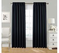 StylemyBedroom Pair Pencil Pleat Tape Top Plain Thermal OUT LINED Curtains with Tie Backs 46" x 54" - Black