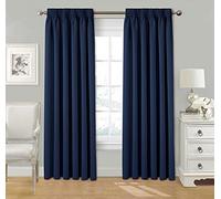 StylemyBedroom Pair Pencil Pleat Tape Top Plain Thermal OUT LINED Curtains with Tie Backs 66" x 72" - Navy Blue
