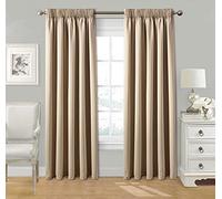 StylemyBedroom Pair Pencil Pleat Tape Top Plain Thermal OUT LINED Curtains with Tie Backs 66" x 90" - Beige