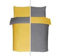 StyleMyBedroom Plain Reversible Duvet Quilt Cover Bedding set with Pillowcases in 3 Sizes (Ochre Grey,Double)