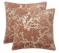 StyleMyBedroom Set of 2 Marble Gold Foil Velvet Soft Cushion Covers in 5 Colours 18"x18" / 45cm x 45cm (Beige)