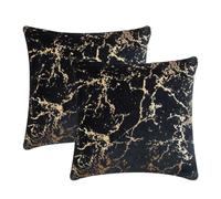 StylemyBedroom Set of 2 Marble Gold Foil Velvet Soft Cushion Covers in 5 Colours 18"x18" / 45cm x 45cm (Black)