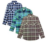 STYLER | STREET Men’s Button Down Checked Shirts Two Pocket 100% Cotton Long Sleeve Regular Fit Flannel for Adult, Size S to 2XL (UK, Alpha, L, Regular, Regular, 3 Pack_Blu.White/Khaki/Green_Style-1)