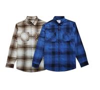 STYLER | STREET Men’s Button Down Flannel Checked Shirts Two Pocket 100% Cotton Long Sleeve Regular Fit Flannel for Adult, Size S to 2XL (UK, Alpha, M, Regular, Regular, 2 Pack_Beige/Blue_Style-2)