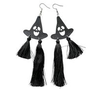 Styles Bat and Skull Dangle Earrings with PU Leather Fringe Halloween Costumes Jewelry Party Costumes Ear Pendant Fringe Dangle Earrings