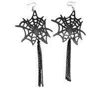 Styles Bat and Skull Dangle Earrings with PU Leather Fringe Halloween Costumes Jewelry Party Costumes Ear Pendant Fringe Dangle Earrings