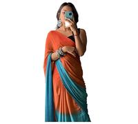 Stylescope Women's Chiffon Ombre Effect Ready To Wear One Minute Saree With Unstitched Blouse Piece (Pallavi), Sky Blue-orange, One Size