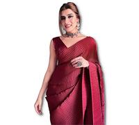 Stylescope Women's Satin Plain Saree With Satin Unstitched Blouse Piece., Maroon, One Size