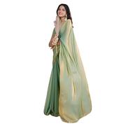 StyleScope Women's Soft Zimmy Choo Fandy Silk Saree With Hand Work Lace Stick On Boarder & Comes With Unstitched Blouse Piece (Chhaava_Free Size), Pista, One size