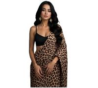 StyleScope Women's Tiger Digital Printed Japan Satin Saree With Unstitched Blouse Piece (Tiger_Multicolour_Free Size)