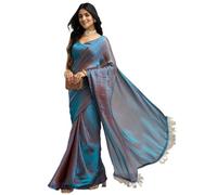 StyleScope Women's TWo-shade Sky Blue Ready-to-wear Zimmy Choo Fandy Silk Saree With Tassel Detailing With Unstitched Blouse Piece (Rtw Rasna Sky Blue_sky Blue_Free Size), Sky Blue, Free Size