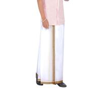 Stylesindia Cotton Dobby Design Border Dhotis Cotton Vesti Mundu Sarong Kerala Kasavu Border Dhoti, Brown, Double Layer / 8 Mulam