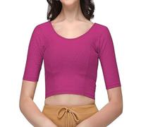 Stylesindia Cotton Lycra Stretchable Sari Blouse Round Neck Half Sleeve Dry Fit Workout Crop Top Gym Sports Top for Women, Pink, XXL