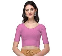 Stylesindia Cotton Lycra Stretchable Sari Blouse Round Neck Half Sleeve Dry Fit Workout Crop Top Gym Sports Top for Women, Baby Pink, XXL