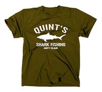 STYLETEX23 Quint's Shark Fishing Amity Island T-Shirt, L, Olive