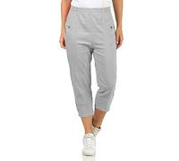 Ladies Elasticated Waist Stretch Capri Pants Short Womens 3/4 Length Cropped Pockets Trouser Grey