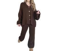 StyleWear Ladies Long Sleeve V-Neck Cardigan With Flared Trouser Lounge Wear Set Womens Ribbed Knitted Front Buttons Sweater And Palazzo Co-ord Tracksuit