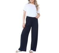 StyleWear Ladies Plain Flared Leg Drawstring Waistband Palazzo Womens Elasticated Waist Wide Leg Trouser Casual Relaxed Lounge Pants Navy
