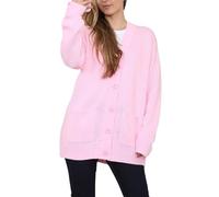 StyleWear Ladies Plus Size Baggy Soft Knit 2 Front Pockets Outerwear Womens Long Sleeve V Neck 5 Button Longline Knitted Cardigan Baby Pink