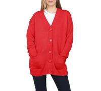 StyleWear Ladies Plus Size Baggy Soft Knit 2 Front Pockets Outerwear Womens Long Sleeve V Neck 5 Button Longline Knitted Cardigan Red