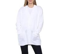 StyleWear Ladies Plus Size Baggy Soft Knit 2 Front Pockets Outerwear Womens Long Sleeve V Neck 5 Button Longline Knitted Cardigan White